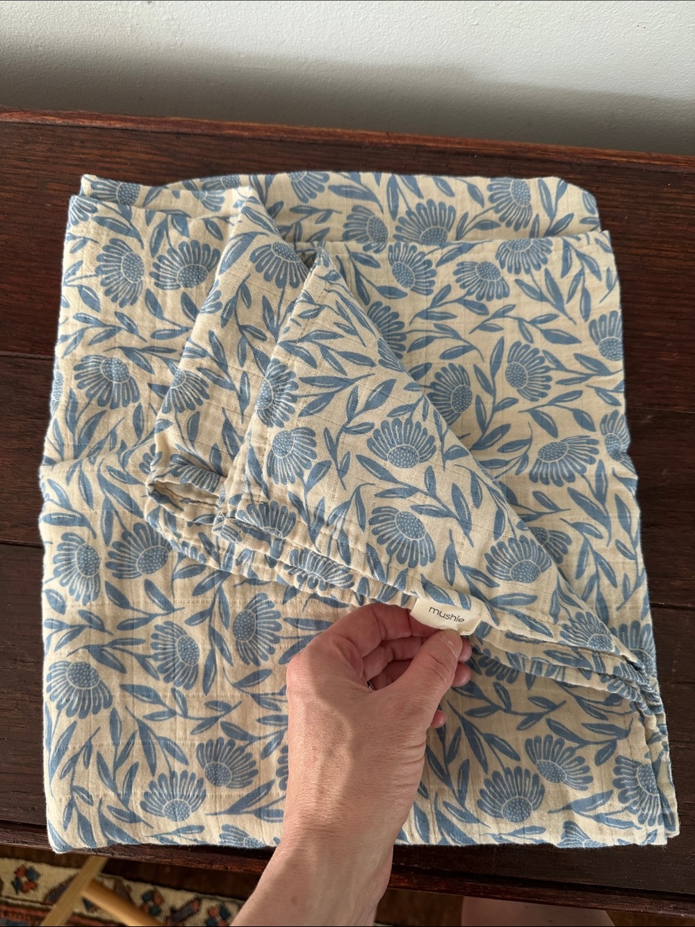 Blue Floral Mushie Swaddle Blanket
